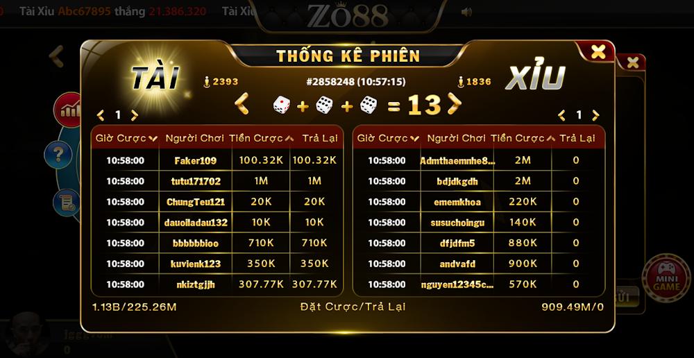 Bảng tỷ lệ trả thưởng các cửa cược Sicbo