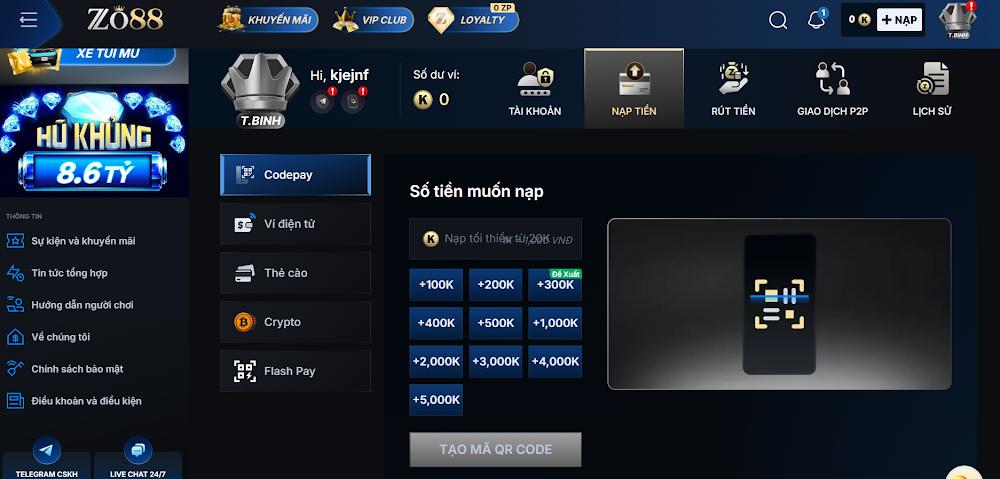 Các điều kiện cần khi nạp tiền Zo88 mới