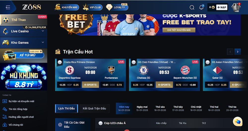 Những ưu điểm khi cá cược thể thao Zo88